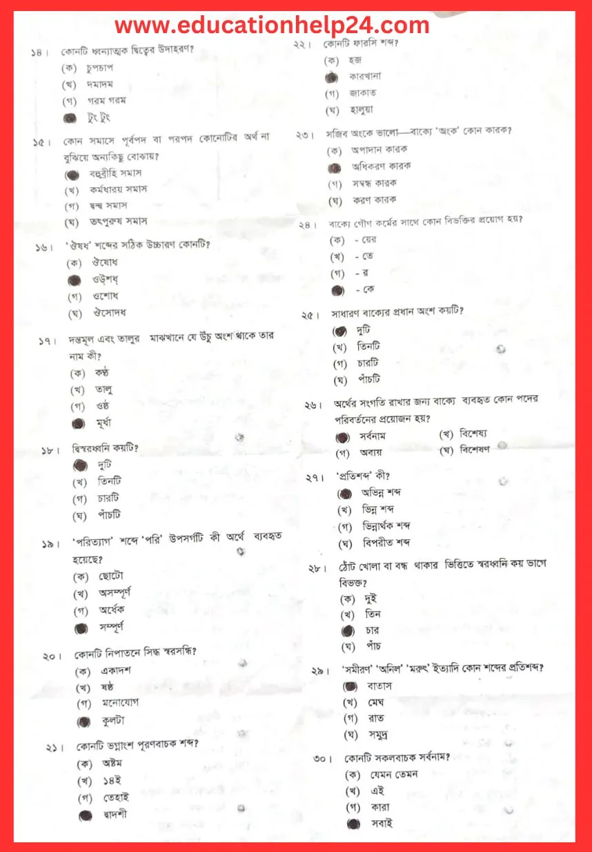 SSC Bangla 2nd Paper Sylhet Board MCQ
